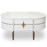 MASUTA CAFEA CU RIFLAJE SI 2 SERTARE, ALB & AURIU - 105X60x47CM